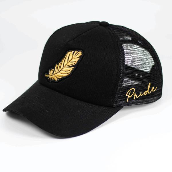 FEATHER BLACK AND GOLD CAP