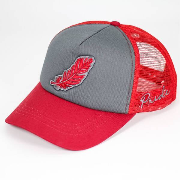 FEATHE GRAY & RED CAP
